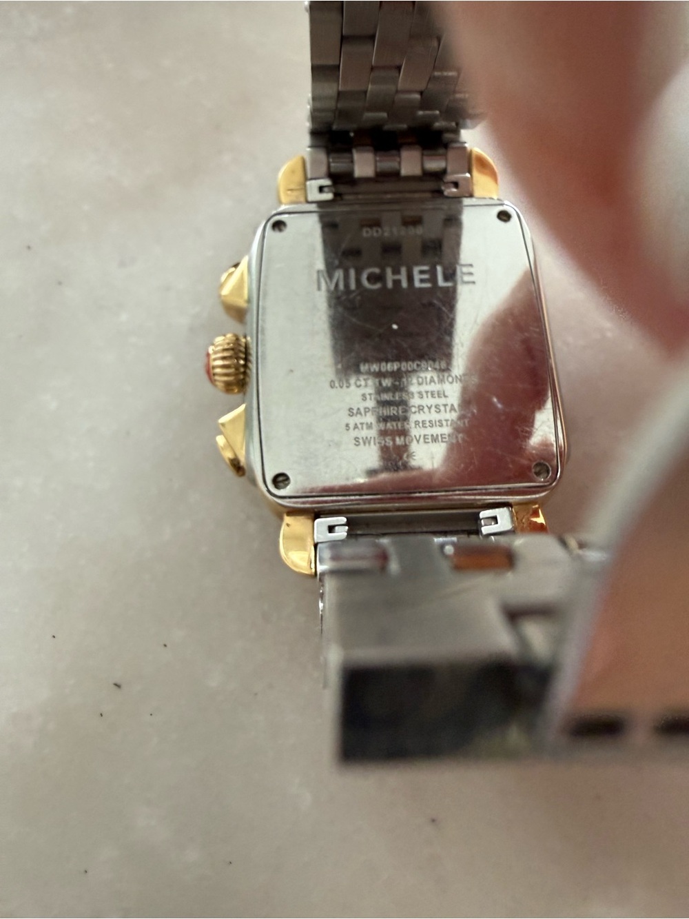 Michele Two-Tone Gold and Silver Square Chronograph Watch with Diamond Markers - Picture 5 of 5